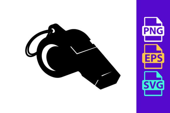Black and White Referee Whistle with Football Silhouette Clipart