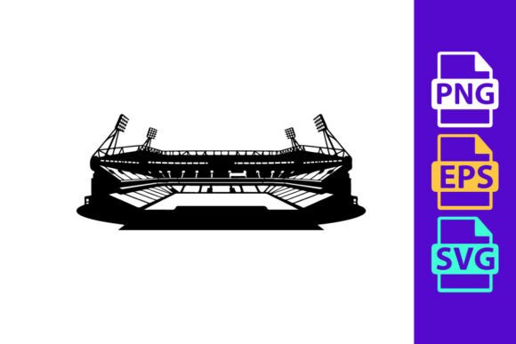 Black Silhouette of a Large Stadium with Football Clipart: Dynamic Vector Art