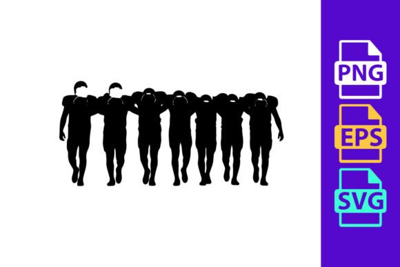 Seven People Walking in a Line: Dynamic Football Clipart