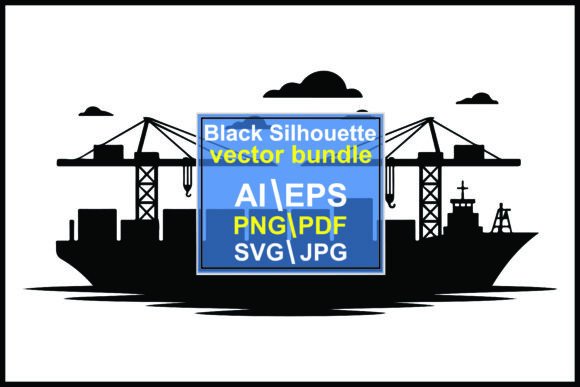 Silhouette Cargo Ship Cranes Containers: Industrial Elegance for Modern Design