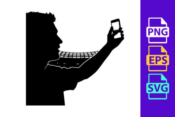 Silhouette of a Man Taking a Photo with Football Clipart