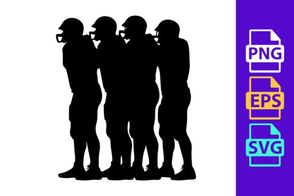 Silhouette of Four American Football Players: Dynamic Vector Art