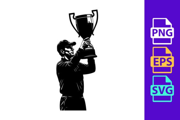 Victorious Golfer Holding Trophy Cup in: A Font of Achievement